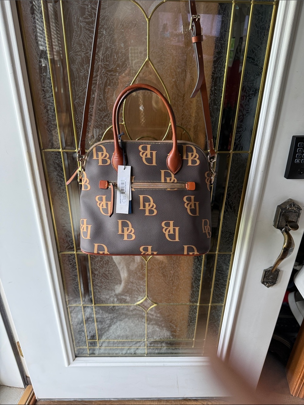 Dooney & Bourke Brown Crossbody Satchel with Tan Trim